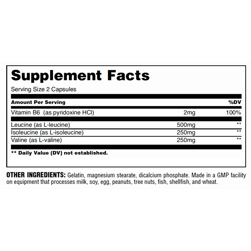 bcaa pro universal nutrition 100 capsulas información nutricional