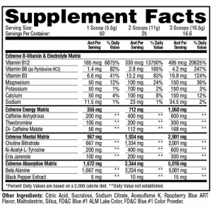 e.s.p. extreme blue raspberry 275 gramos metabolic nutrition información nutricional