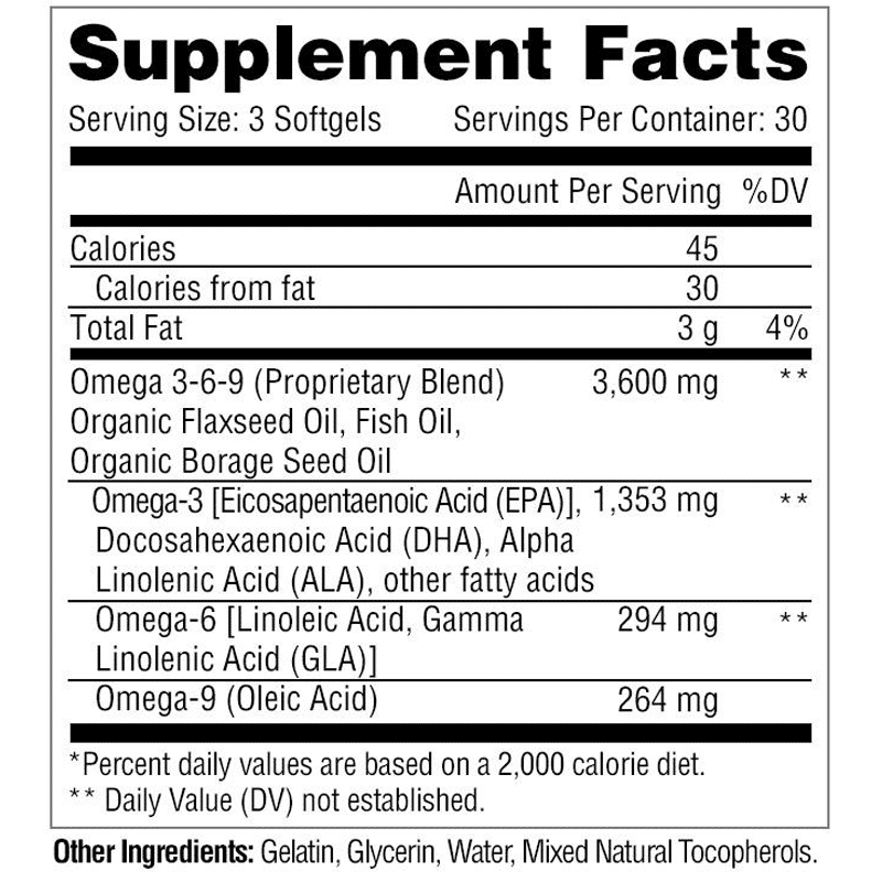 omega 369 90 cápsulas blandas metabolic nutrition información nutricional