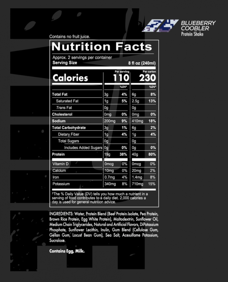 mre protein shake blueberry cobbler redcon1 informacion nutricional