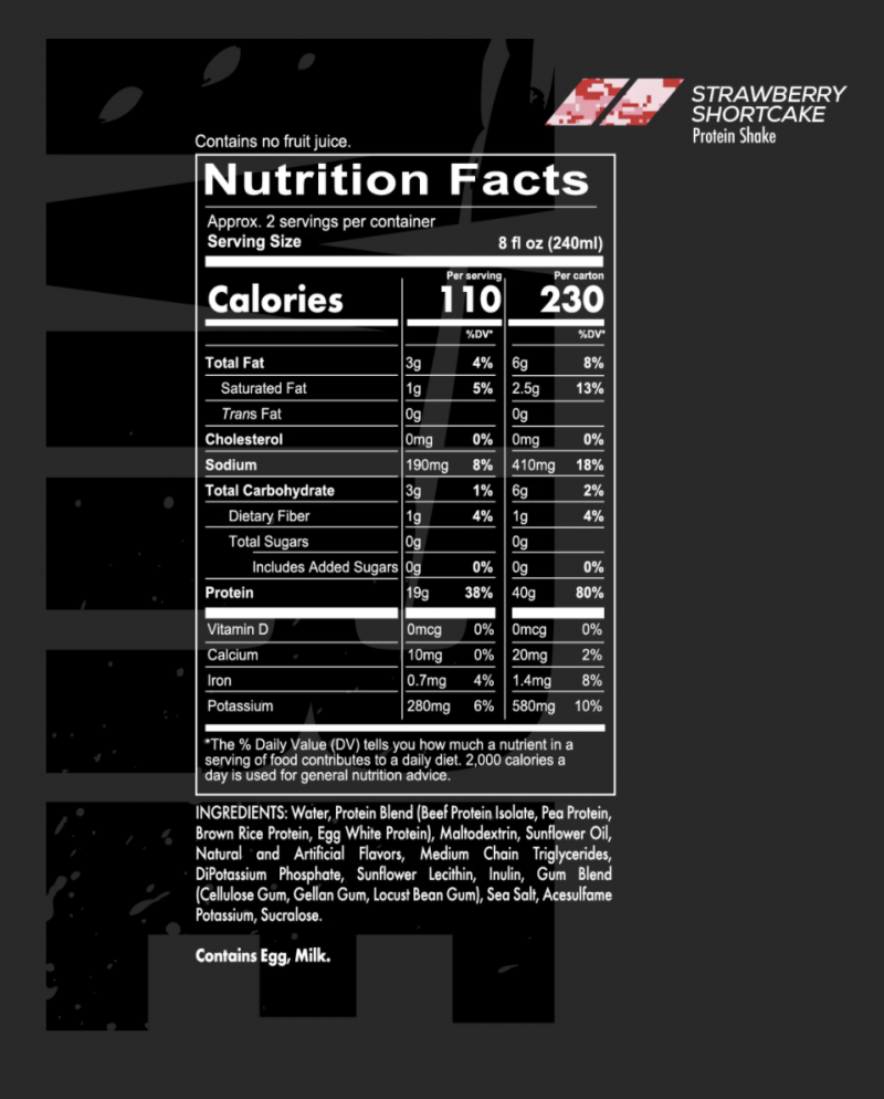 mre protein shake strawberry shortcake redcon1 información nutricional