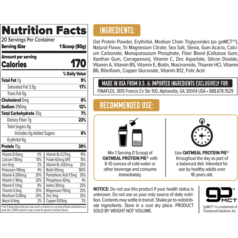 oatmeal protein pie vegan protein drink mix finaflex 2 2 libras original marshmallow informacion nutricional