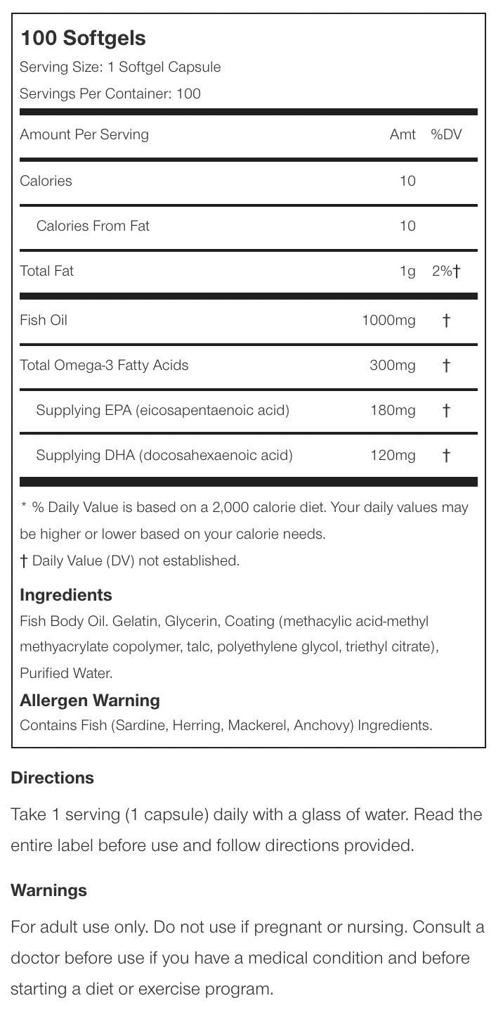 platinum 100 fish oil informacion nutricional
