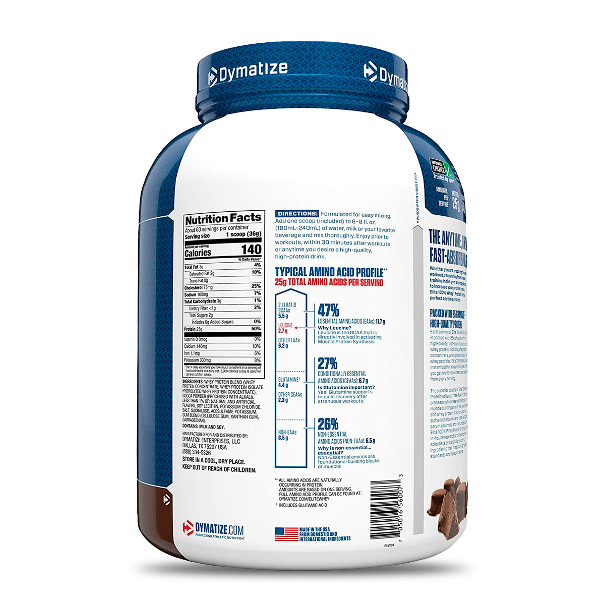 elite 100% whey dymatize gourmet chocolate información nutricional