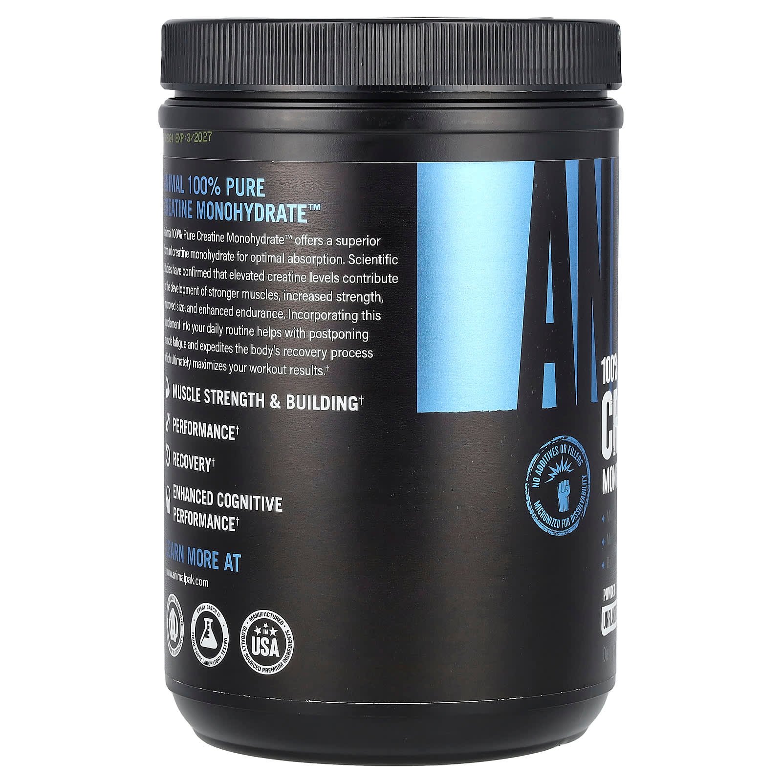 26 100 pure creatine monohydrate animal 500 gramos sin sabor