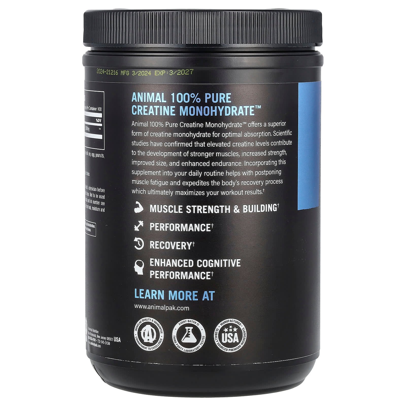 27 100 pure creatine monohydrate animal 500 gramos sin sabor