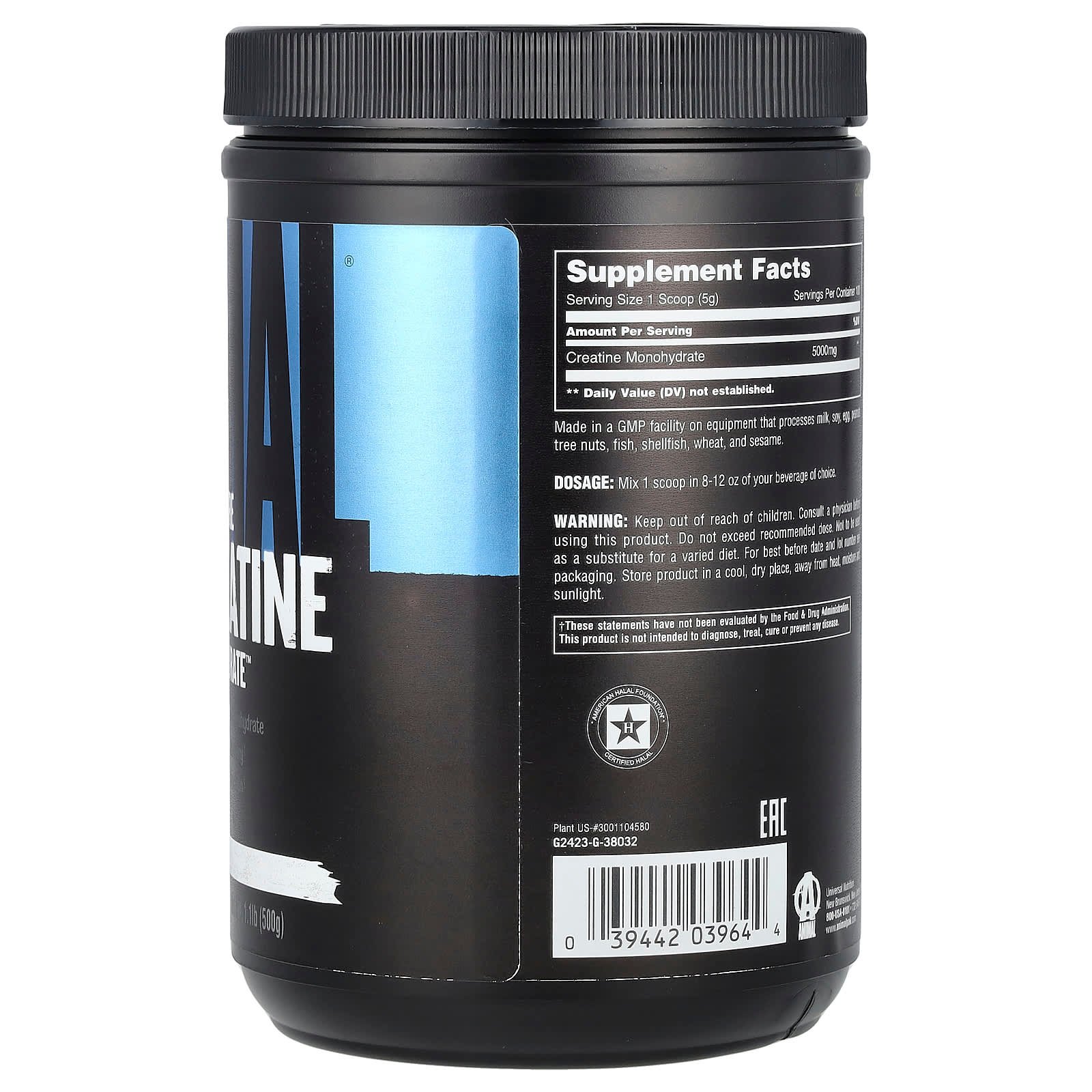 30 100 pure creatine monohydrate animal 500 gramos sin sabor