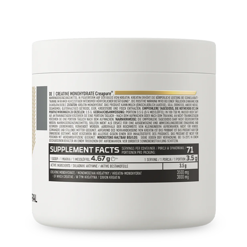 creatine monohydrate creapure natural 250 gramos creatina ostrovit etiqueta posterior