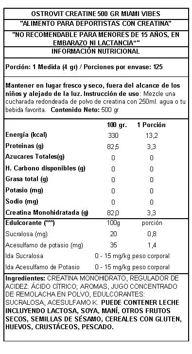 creatine monohydrate miami vibes flavour 500 gramos creatina ostrovit etiqueta