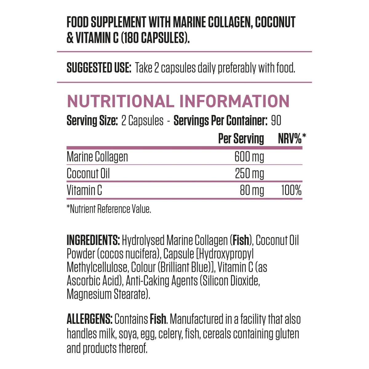 Panel nutricional Applied Nutrition Collagen + Coconut: 600 mg de colágeno marino por porción, 90 porciones