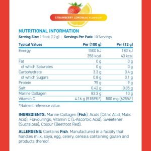 NutritionalsSL.jpg Panel nutricional Applied Nutrition Marine Collagen Sticks: 10 g de colágeno y 500 mg de vitamina C por stick