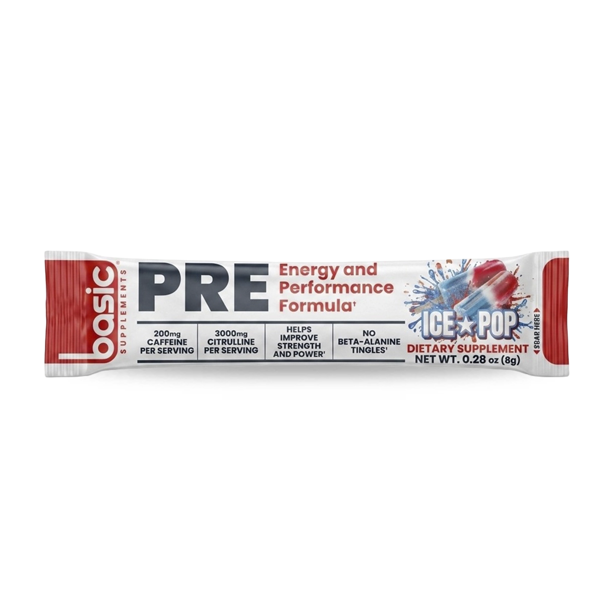 Muestra pre-entreno Basic PRE sabor Ice Pop sobre 8 g 1 porción