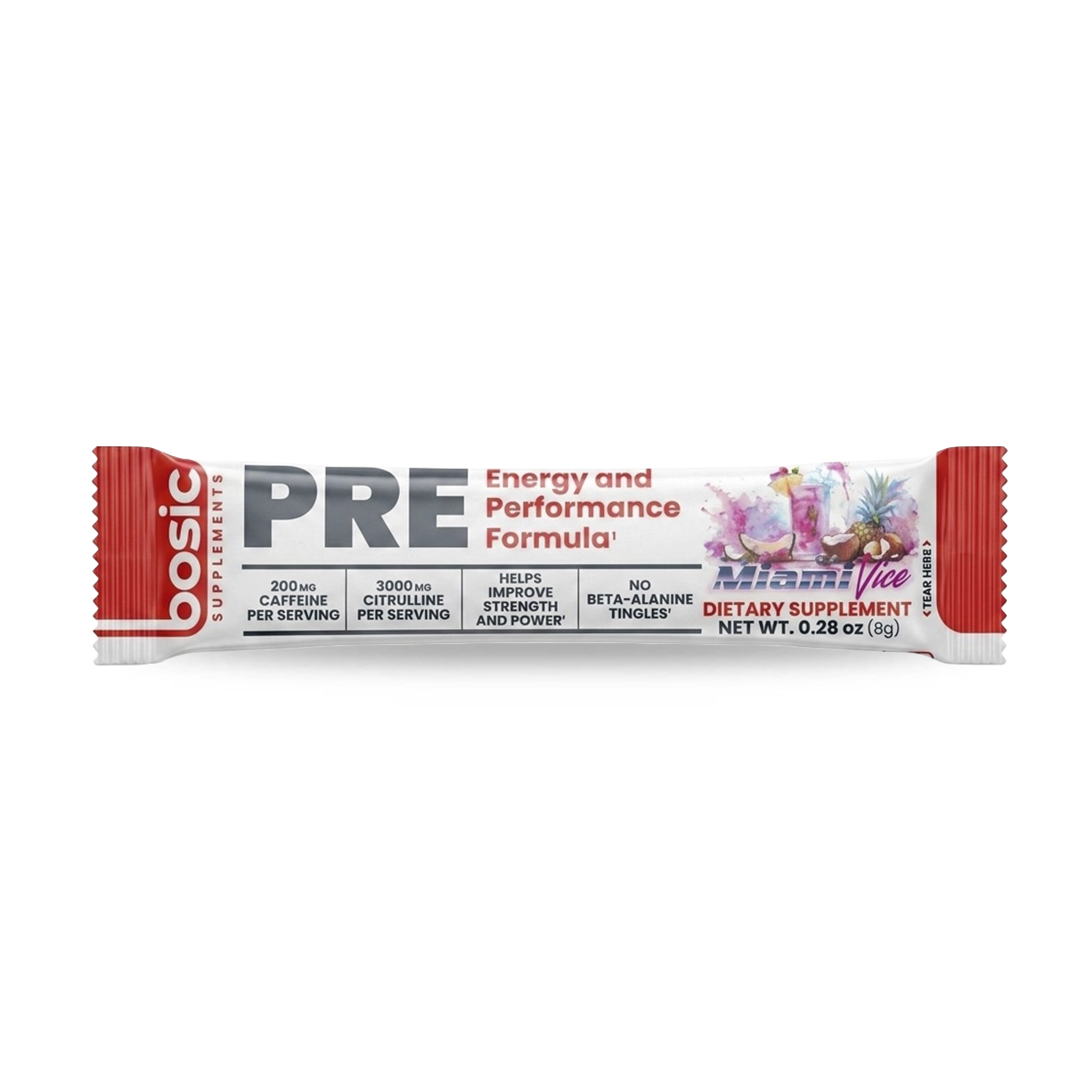Muestra pre-entreno Basic PRE sabor Miami Vice sobre 8 g 1 porción