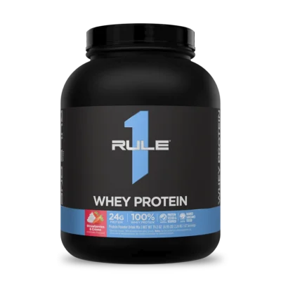 Proteína Rule 1 Whey Protein Strawberries & Crème 4,95 libras 67 porciones