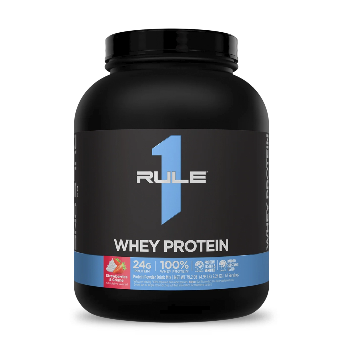 Proteína Rule 1 Whey Protein Strawberries & Crème 4,95 libras 67 porciones