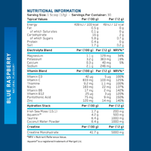 Panel nutricional Applied Nutrition Creatine + Hydration: 5 g de creatina y 800 mg de electrolitos por medida de 12 g