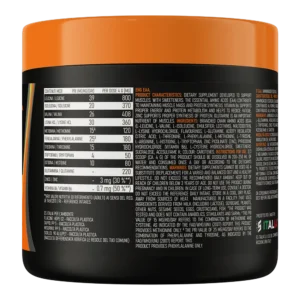 Panel nutricional Ethic Sport Amino EAA: 4 g por porción y 75 porciones por envase