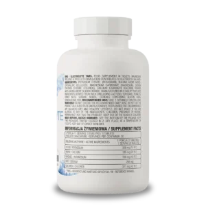 Panel nutricional OstroVit Electrolyte Tabs: potasio, calcio, magnesio y sodio por porción