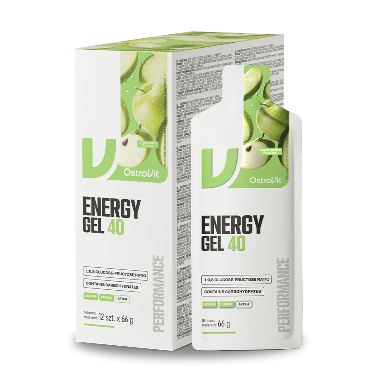 Gel energético OstroVit Energy Gel 40 manzana verde, unidad y display
