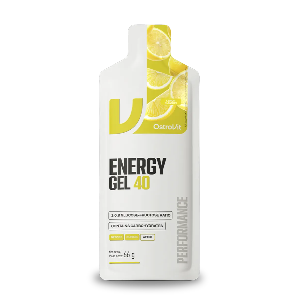 OstroVit Energy Gel 40 sabor limón sobre de 66 gramos con 40 g de carbohidratos