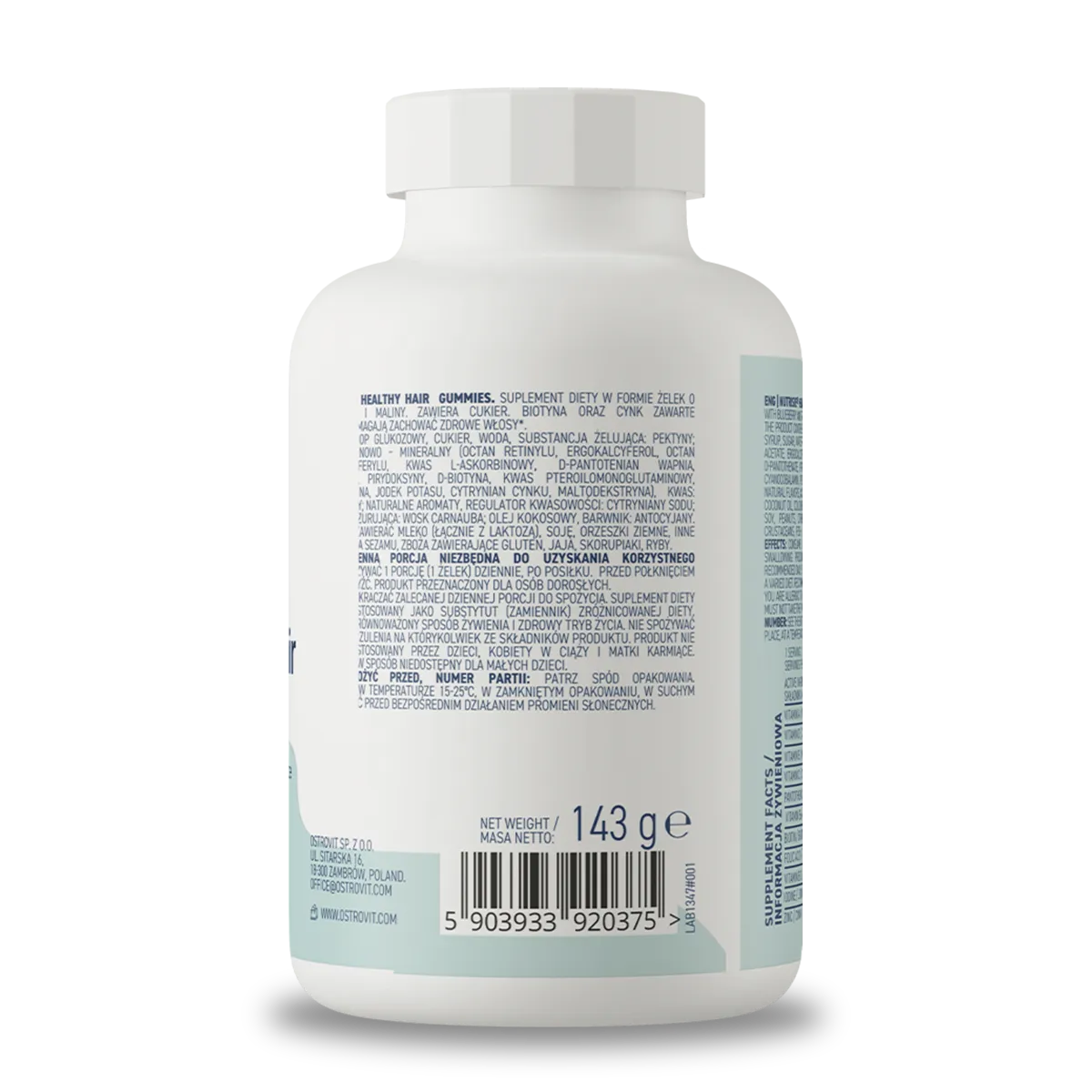 Ingredientes y modo de uso Healthy Hair Gummies OstroVit, 143 gramos netos