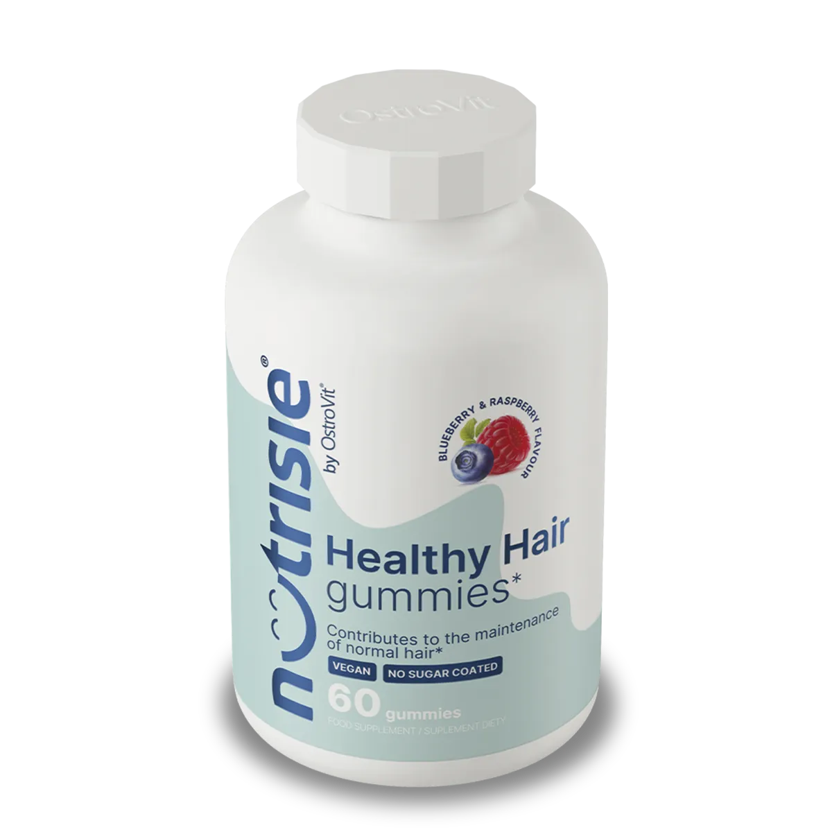 OstroVit Healthy Hair Gummies sabor arándano y frambuesa, 60 gomitas veganas