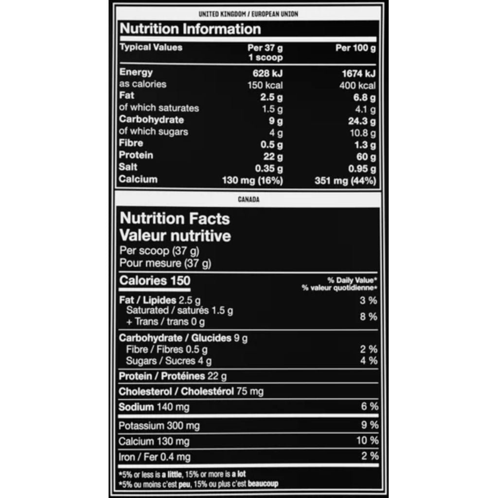 Panel nutricional de Mutant Whey con 22 g de proteína por porción de 37 gramos