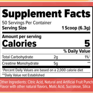 Panel nutricional FINAFLEX Creatine con sabor: 5 g de creatina monohidratada por medida de 6,3 gramos