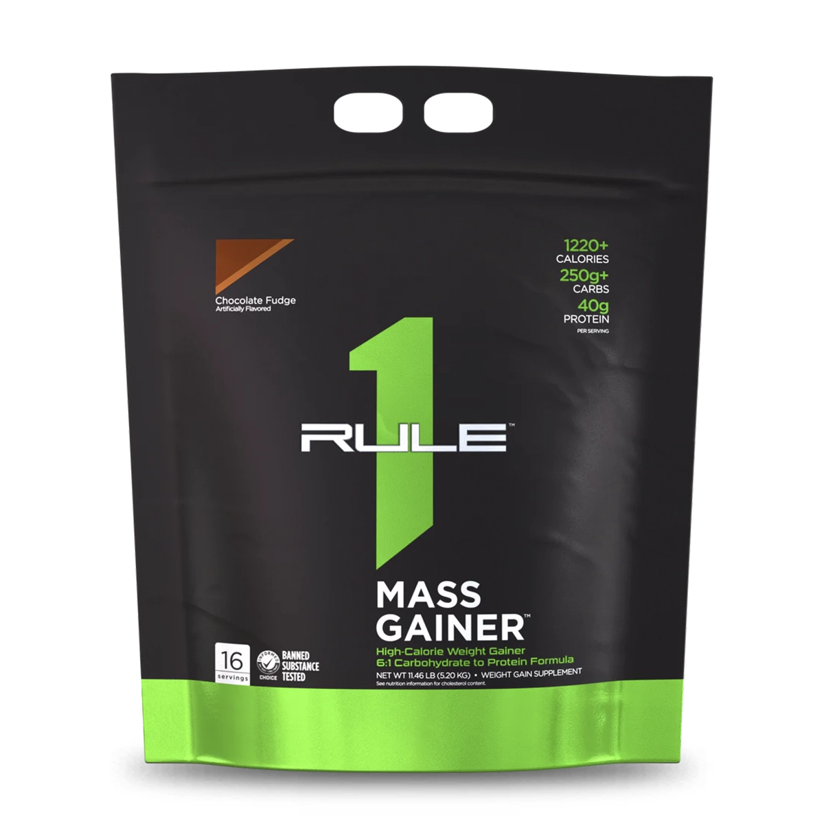 Rule 1 R1 Mass Gainer Chocolate Fudge 11,46 libras 16 porciones