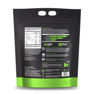 Panel nutricional Rule 1 R1 Mass Gainer Chocolate Fudge: 1.260 calorías y 40 g de proteína por porción