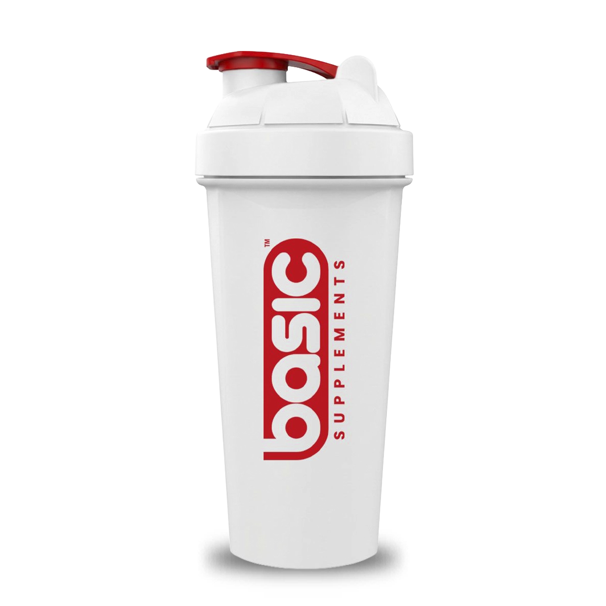 Shaker Back to Basic blanco con logo rojo de Basic Supplements