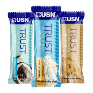 Sabores de USN Trust Protein Bar: Chocolate Coconut, Vanilla Cupcake y Peanut Butter