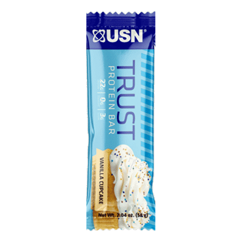 USN Trust Protein Bar Vanilla Cupcake barra de 58 gramos con 22 g de proteína
